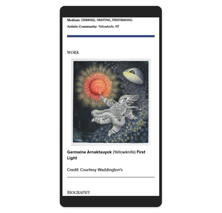 Inuit Art Foundation&#39;s website displayed on a mobile