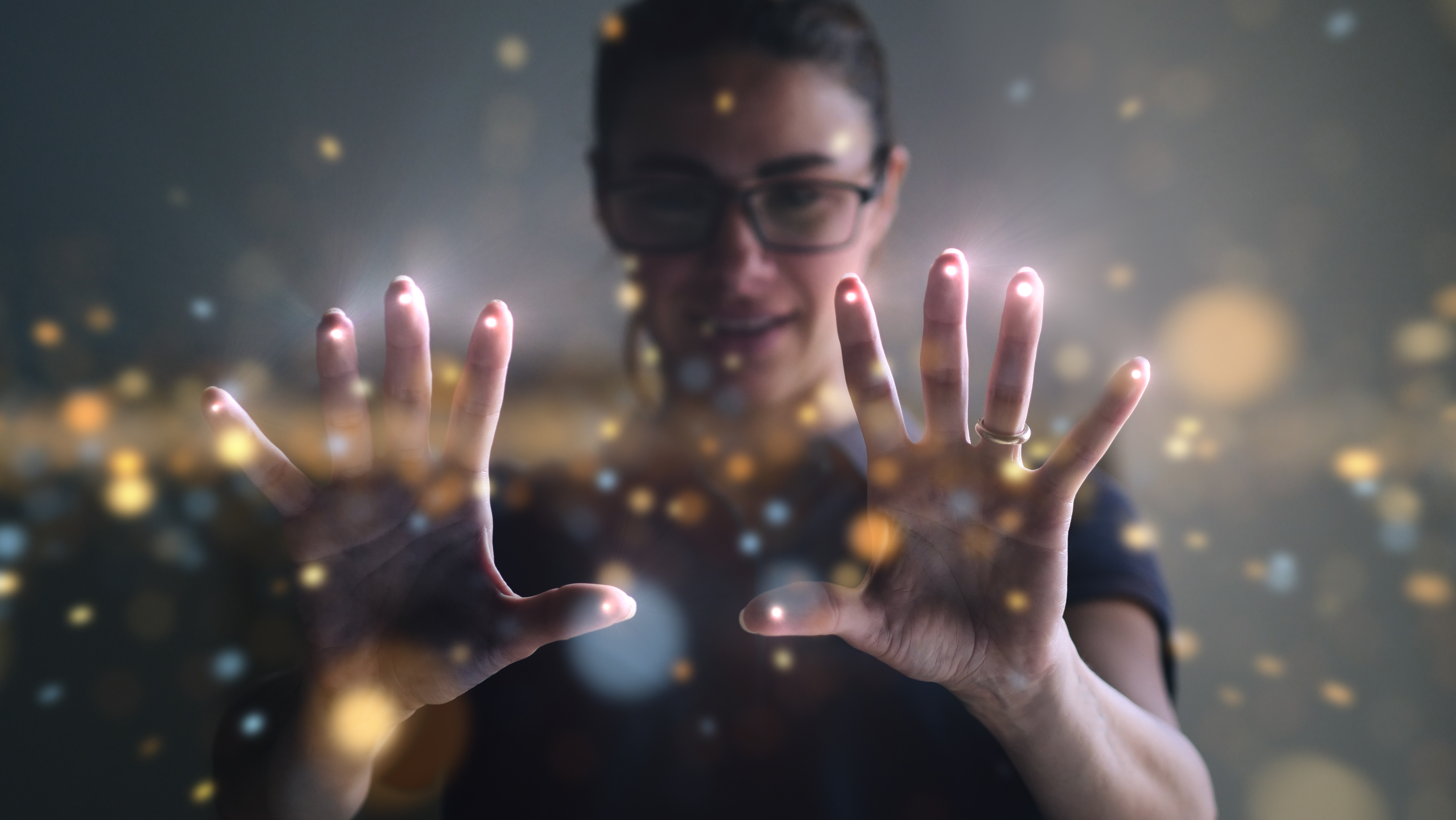 Abstract image of a person exploring dots