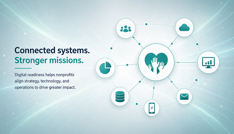 An image of connected digital systems in the nonprofit sector that strengthens the organizations mission.