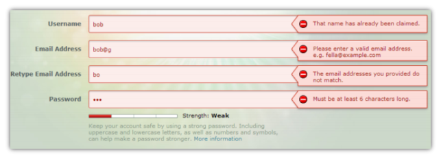 An image of form validation indicating user errors An image of form validation indicating user errors