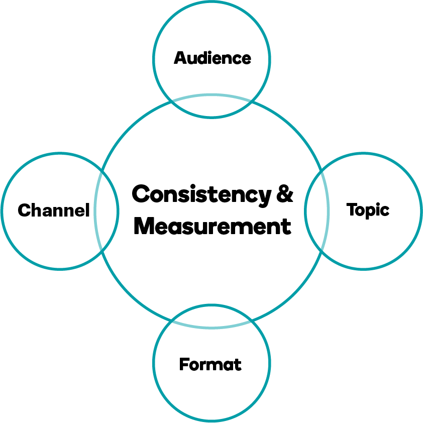 Venn Diagram of Consistency and Measurement - Audience, Topic, Format and Channel