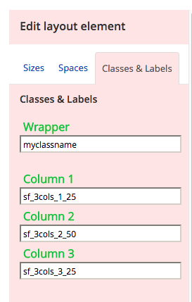css class names can be added to layout columns