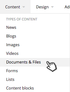 Select documents and files from the content menu
