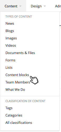 Access shared content blocks from the content menu