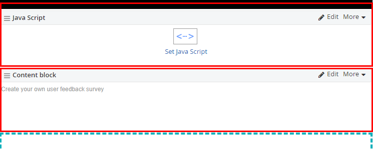 A Sitefinity Javascript widget above a content block widget