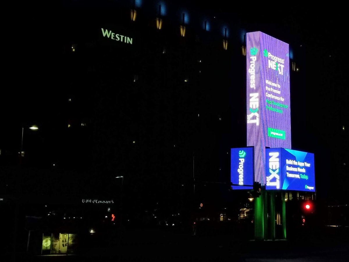 Progress Next 2018 City Scape View Neon Lights from the building hosting the Progress Next 2018 Conference
