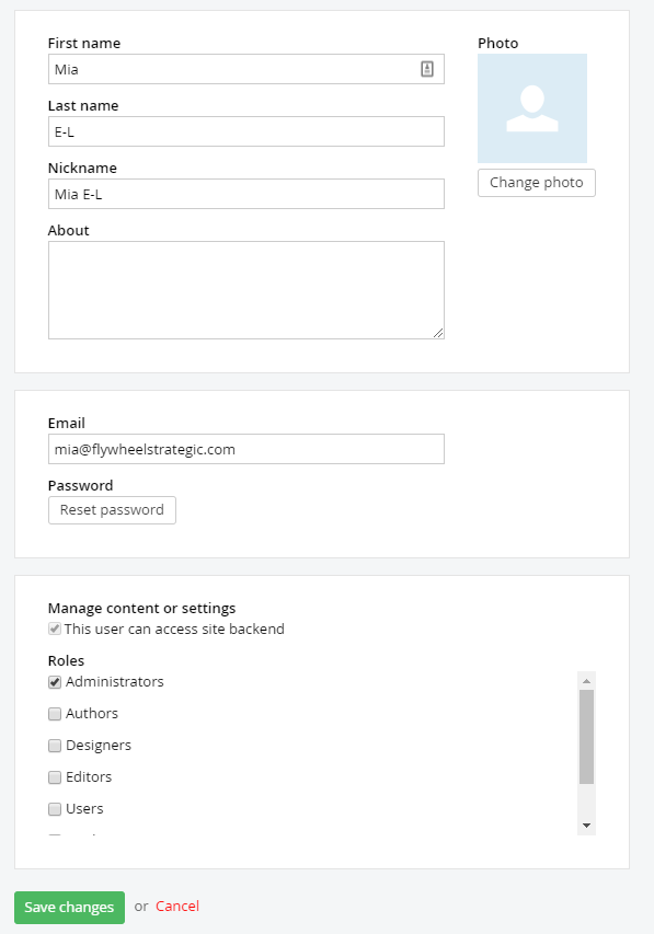Editing a user's details in Sitefinity