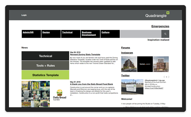Quadrangle website displayed on a tablet
