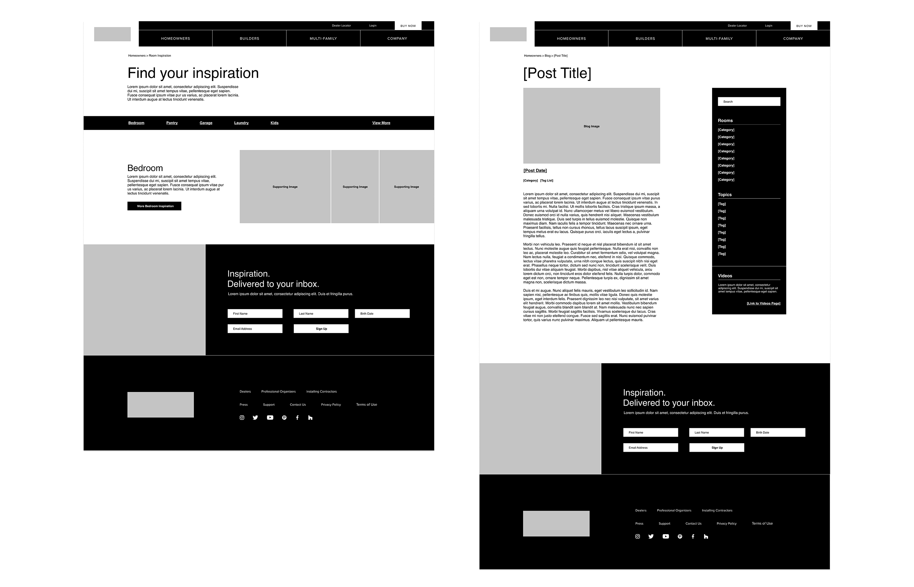 Organized Living wireframe