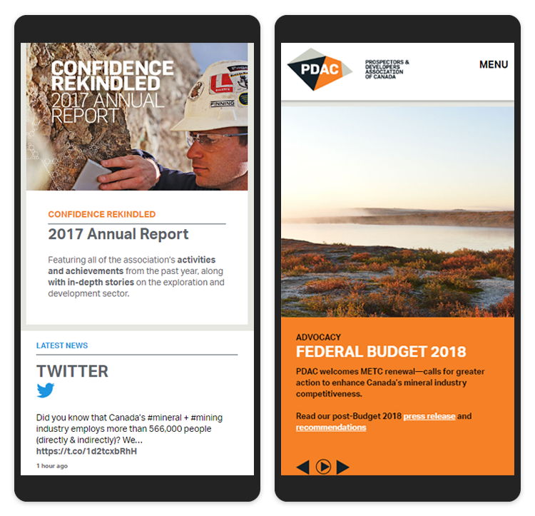 PDAC Website displayed on two mobile devices