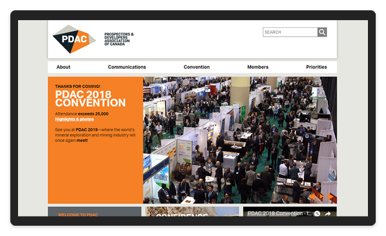 PDAC&#39;s website displayed on a tablet
