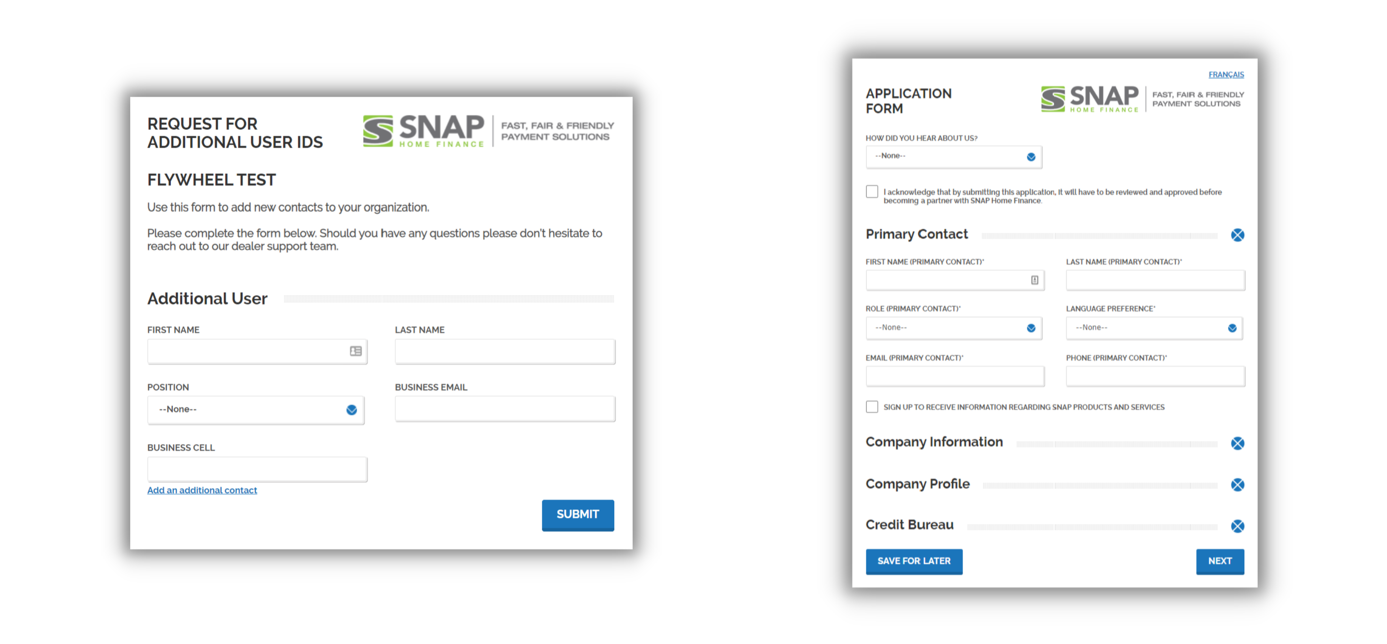 snap salesforce forms for additional user ids and application