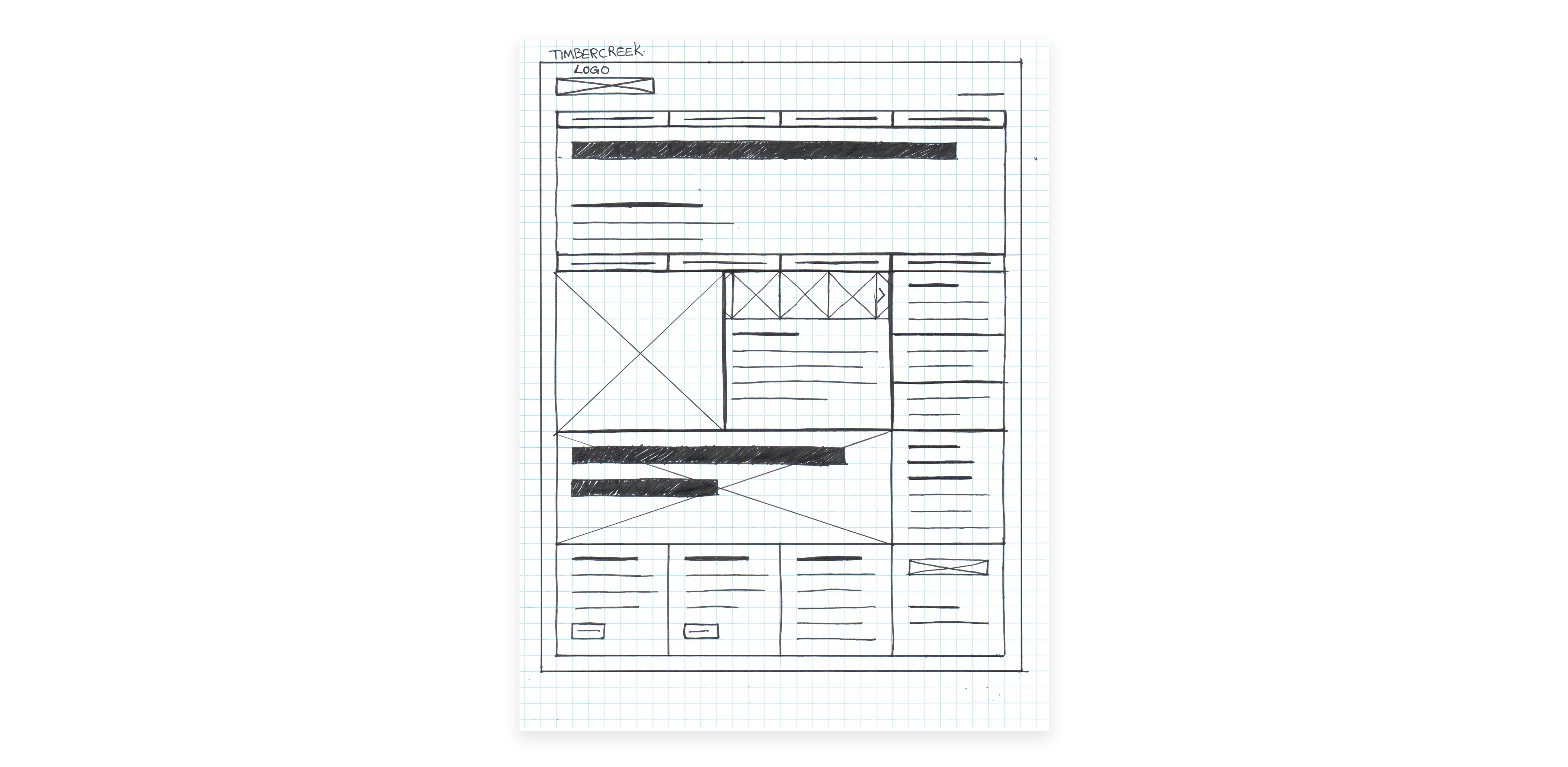 Hand drawn wireframe for Timbercreek&#39;s website