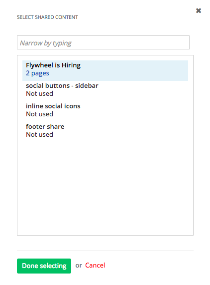 Select shared content block list screenshot choose the name of the shared content block you would like to add to your page
