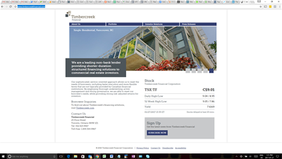 Screen shot of Timbercreek Financial